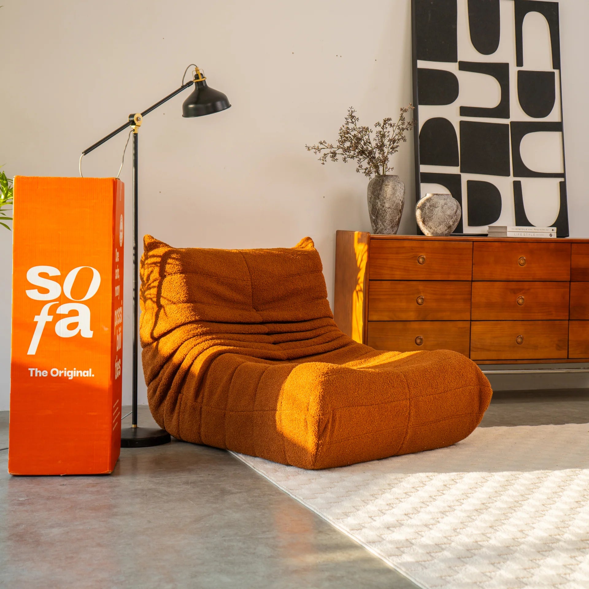<tc>Sofa na Caixa</tc> 1973 1 assento no boucle - laranja