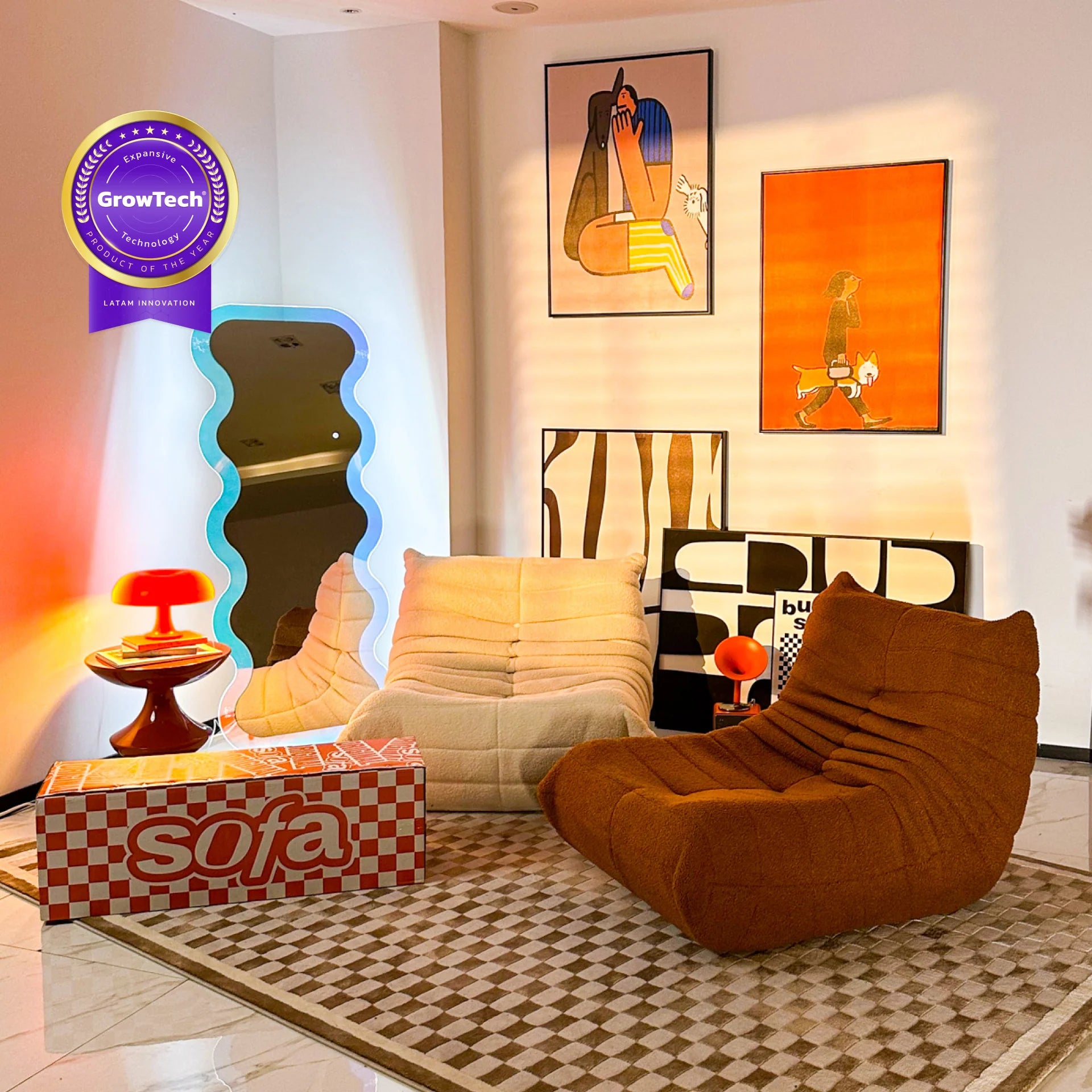 <tc>Sofa na Caixa</tc> 1973 1 assento no boucle - laranja