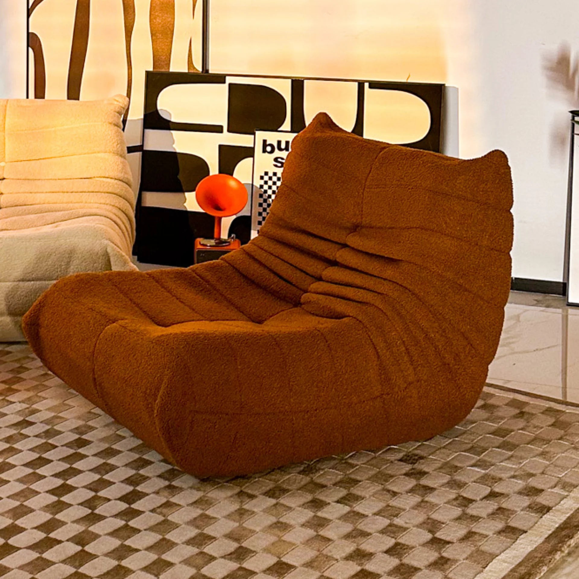 <tc>Sofa na Caixa</tc> 1973 1 assento no boucle - laranja