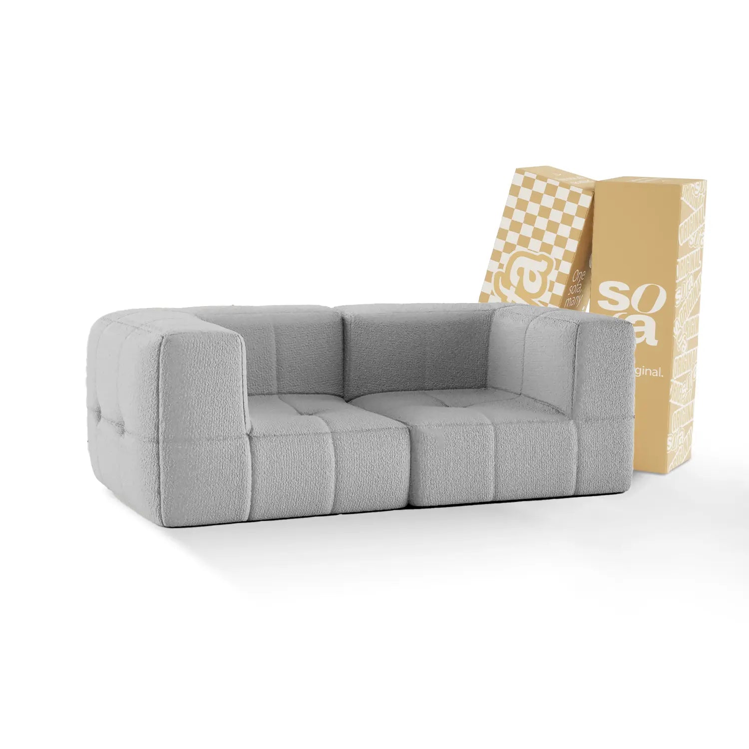 Sofá na Caixa modular 2 lugares 2 braços em Boucle - Cinza