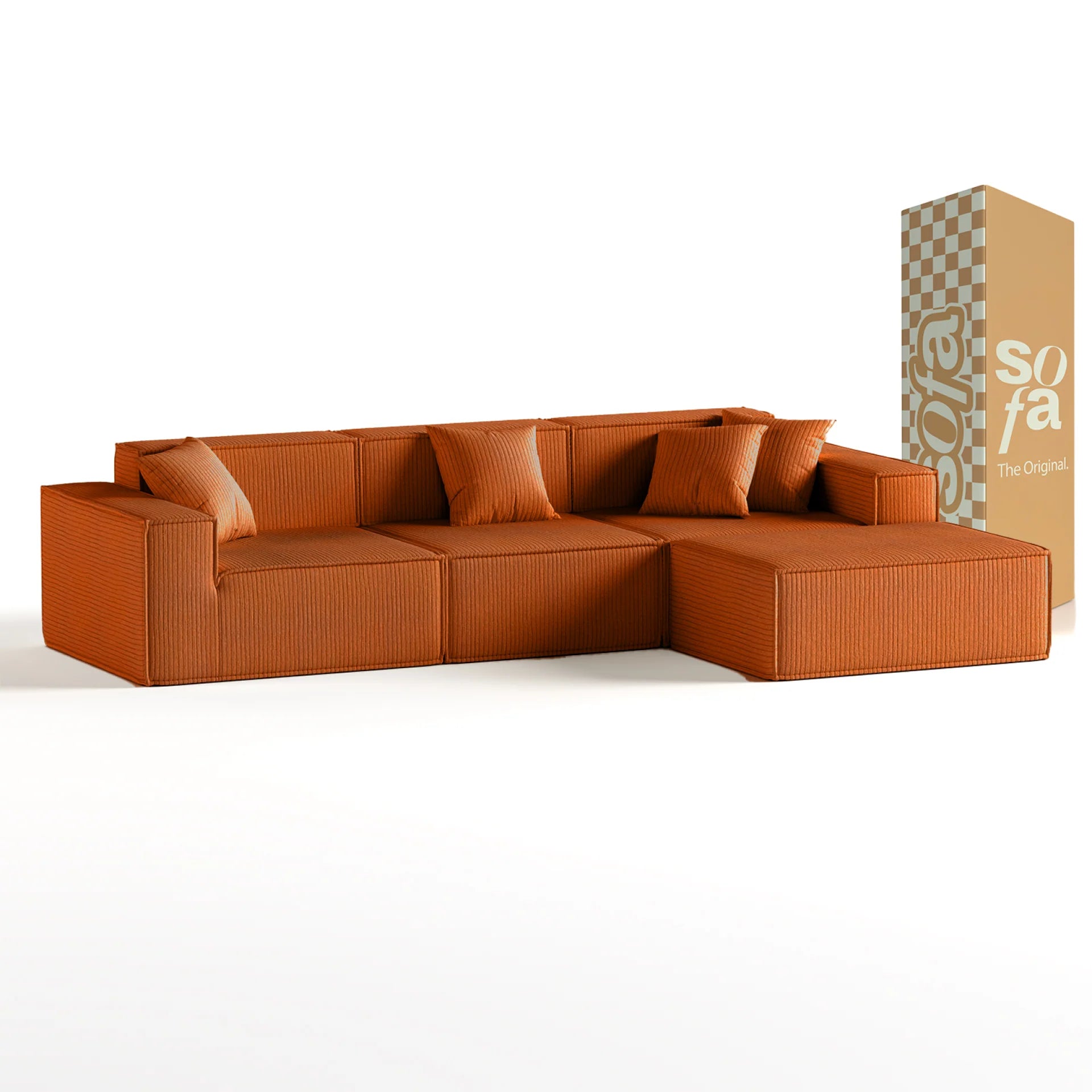 <tc>Sofa na Caixa</tc>  <tc>Pelion</tc> 3 assentos + 1 chaleiros no bujão - laranja
