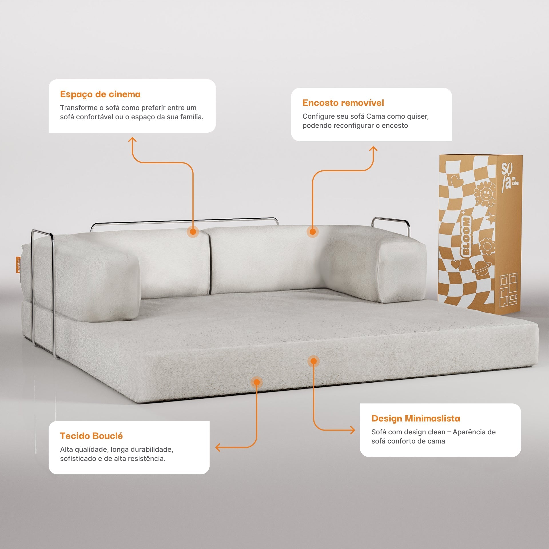 <tc>Sofa na Caixa</tc> Bloom Sofá Boucle - linho