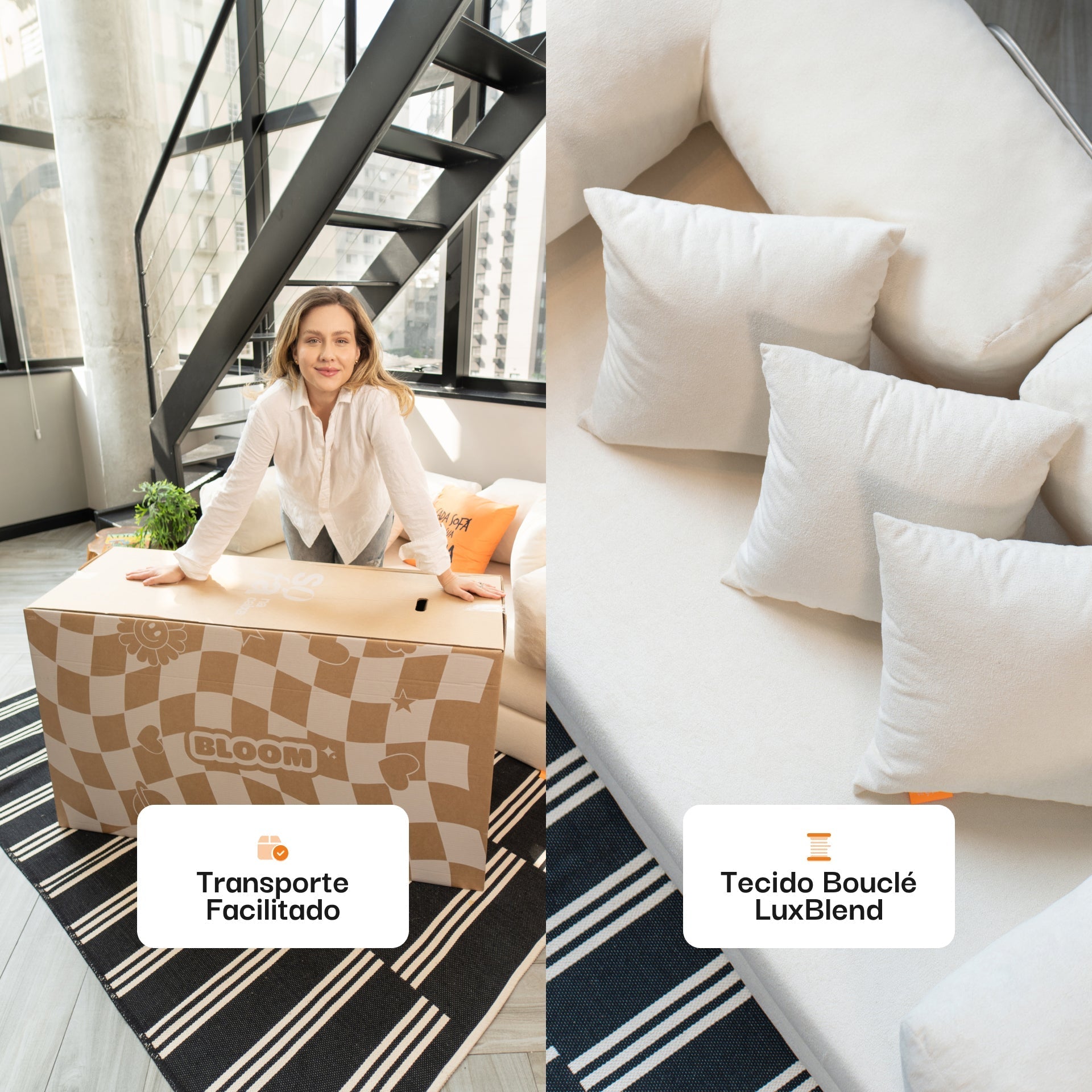<tc>Sofa na Caixa</tc> Bloom Sofá Boucle - linho