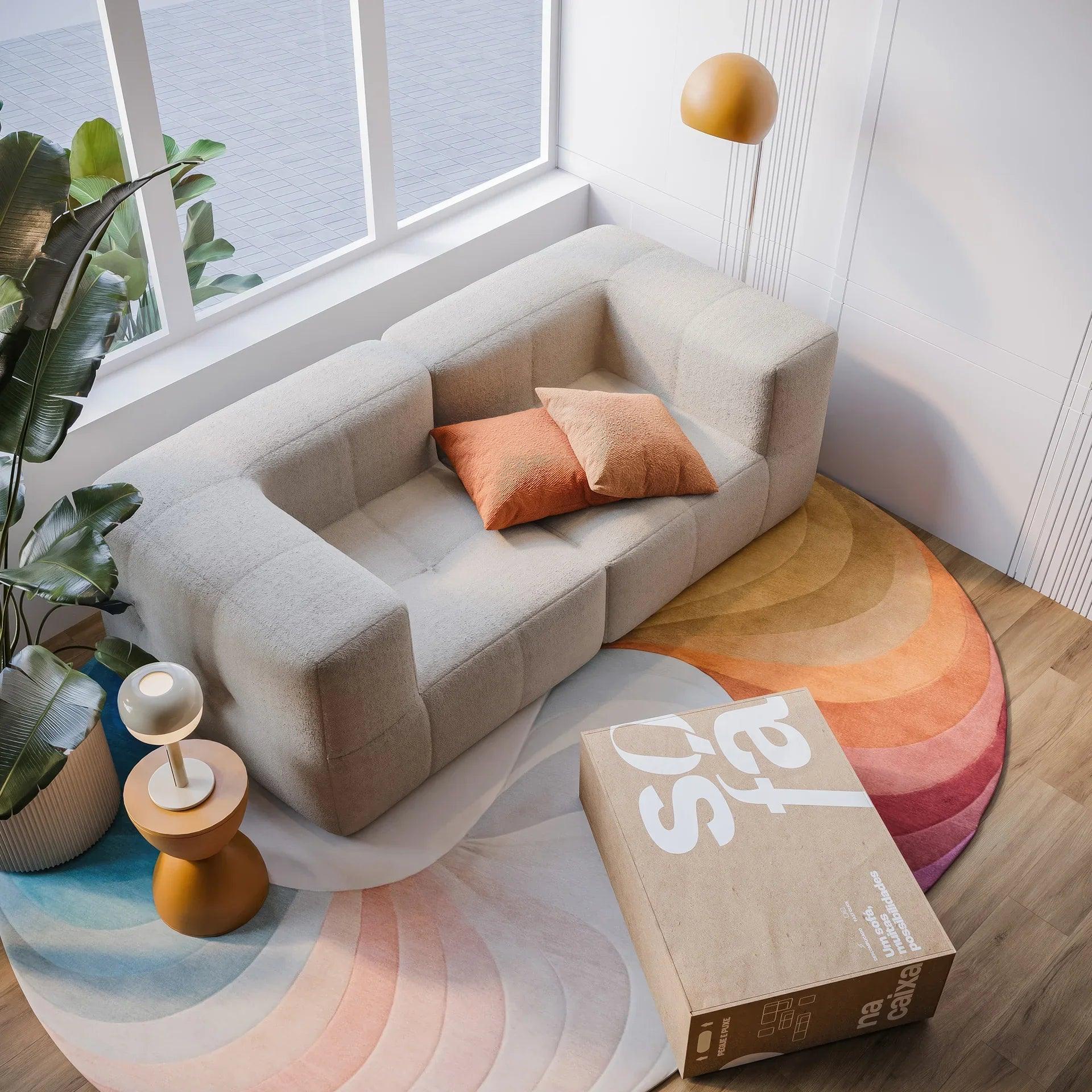Sofá na Caixa modular 2 lugares 2 braços em Boucle - Cinza